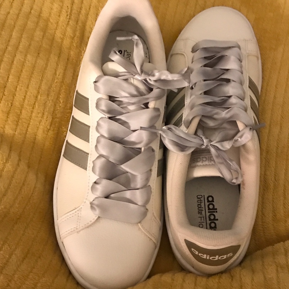 Adidas Women's Classic White and Silver Sneakers